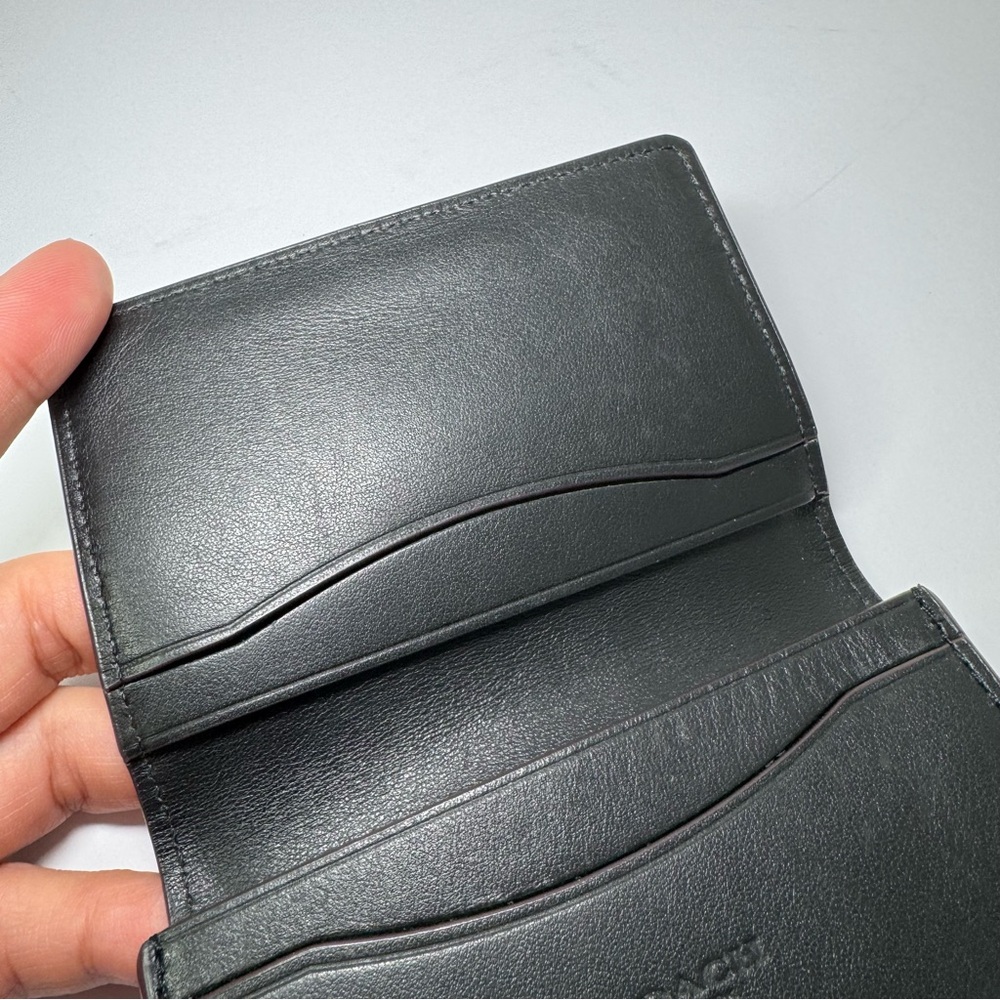 COACH Card Case Wallet #C2122-91663 Black Coated Canvas Signature C Logo Leather - Picture 4 of 10